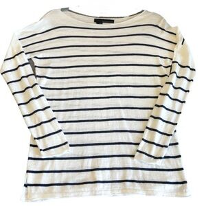 360 Sweater 100% Cotton Striped Long Sleeve Shirt Top Blue White Size XS
